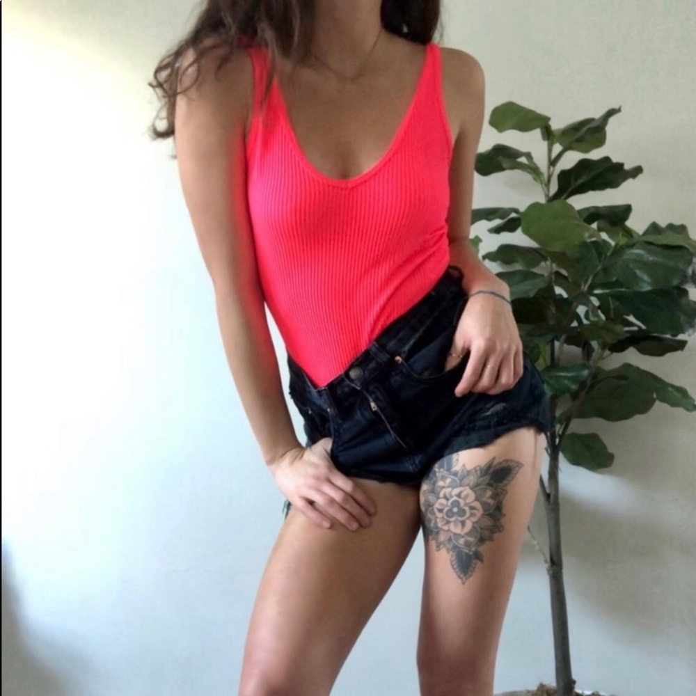 💕💕Bright neon hot pink tank bodysuit top